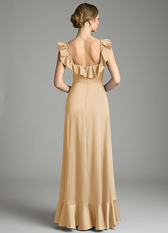Azazie Lyra Bridesmaid Dresses Gold A-Line Off the Shoulder Stretch Satin Convertible Dress image8