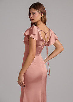 Azazie Elkie Jurken voor bruidsmeisjes Jurk van Stretch Satijn met Zeemeermin Vierkante halslijn Rozet image7