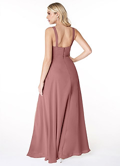 Azazie Jay Bridesmaid Dresses Desert Rose A-Line Square Neckline Side Slit Chiffon Dress image2