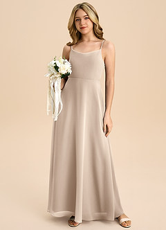 Azazie Shale Junior Robe Trapèze en Mousseline de soie Arc Taupe image5