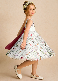 Azazie Peppa Blumenmädchenkleider A-Linie Herzausschnitt Tüll Kleid Elfenbein Burgund image4