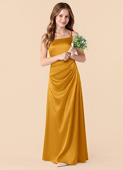 Azazie Renna Junior Robe Sirène en Satin extensible Plissée Caramel écossais image3