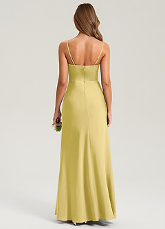Azazie Lidia Bridesmaid Dresses Canary Mermaid Side Slit Stretch Satin Dress image2