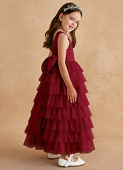 Azazie Twinkle Toes vestidos de niña de las flores Vestido de Borgoña de Tul de Corte En A con Lazo image5