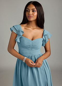 Azazie Anaya Bridesmaid Dresses Moody Blue A-Line Pleated Chiffon Dress image6