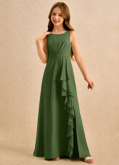 Azazie Chibi Girls Formal Sukienki dla dziewczynek sypiących kwiaty Linia A Pofałdowany Szyfon Długość podłogi Sukienka image4