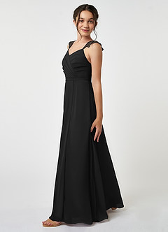 Azazie Emily Junior Black A-Line Ruched Chiffon Dress image3
