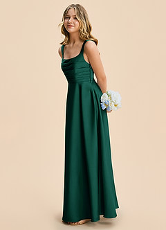 Azazie Azaria Junior A-Linie Plissee Stretch-Satin Kleid Smaragd image4