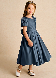 Azazie Miriam Flower Girl Dresses Neptune Ball-Gown Pleated Matte Satin Dress image6