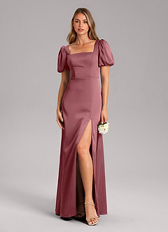 Azazie Fyona Bridesmaid Dresses Desert Rose A-Line Pleated Stretch Satin Dress image3