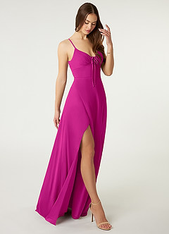 Azazie Minie Bridesmaid Dresses Fuchsia A-Line Bow Chiffon Dress image1