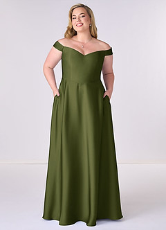 Barbie ♥ Azazie Bridesmaid Dresses Olive A-Line Off the Shoulder Stretch Satin Convertible Dress image6