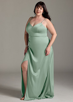 Azazie Marchella Robes de demoiselle d'honneur Robe Trapèze en Satin extensible Corset Agave image10