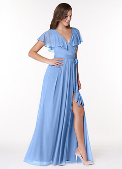 Azazie Jael Bridesmaid Dresses A-Line V-Neck Mesh Floor-Length Dress image8