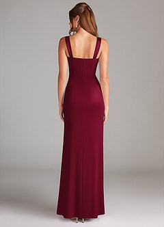 Azazie Denice Bridesmaid Dresses Burgundy Sheath Pleated Stretch Satin Dress image2