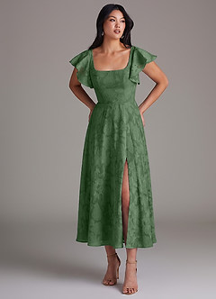 Azazie Bondi Brautjungfernkleider Eine Linie Gestreift Blumen-Burnout Kleid Eukalyptus image1