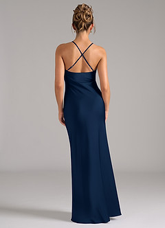 Azazie Tianna Bridesmaid Dresses Dark Navy A-Line Stretch Satin Dress image2