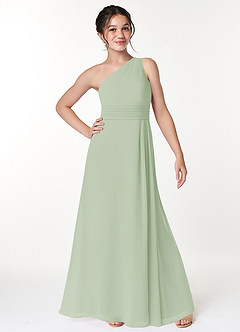 Azazie Cleo Junior Dusty Sage A-Line Pleated Chiffon Dress image4