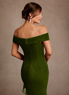 Azazie Billings 신부의 어머니 드레스 인어 오프 더 숄더 벨벳 비대칭 드레스 image6