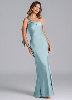 Azazie Driea Jurken voor bruidsmeisjes Jurk van Stretch Satijn met Zeemeermin One-Shoulder Mystiek Blauw image1