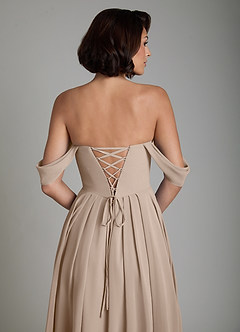 Azazie Loisa Bridesmaid Dresses Taupe A-Line Corset Chiffon Convertible Dress image4