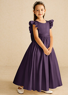 Azazie Piglette Flower Girl Dresses Plum A-Line Bow Matte Satin Dress image5