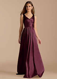 Azazie Keyla Brautjungfernkleider A-Linie Plissee Metallischer Satin Kleid Cabernetrot image6