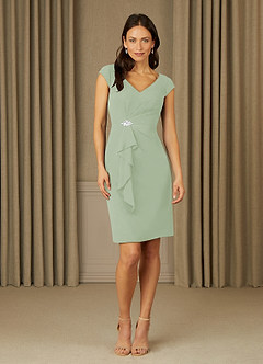 Azazie Nola Mother of the Bride Dresses Dusty Sage Sheath V-Neck Pleated Chiffon Dress image1