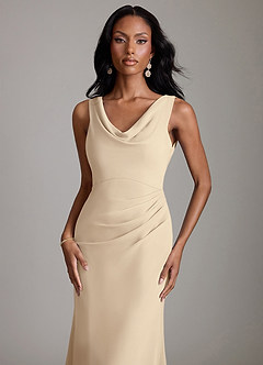 Azazie Linelle Robes de demoiselle d'honneur Robe Sirène en Mousseline de soie Plissée Champagne image3