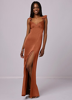 Barbie ♥ Azazie Bridesmaid Dresses Cedar Rose Sheath Stretch Satin Dress image3