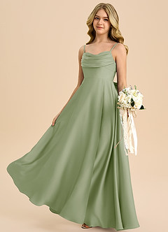 Azazie Bear Junior Dusty Sage A-Line Sweetheart Neckline Stretch Satin Dress image5