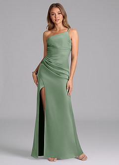 Azazie Eren Bridesmaid Dresses Matcha Mermaid One Shoulder Stretch Satin Dress image1
