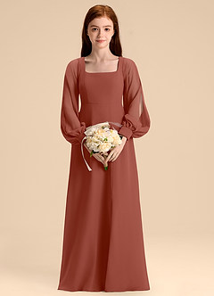 Azazie Bondi Junior Auburn A-Line Blouson Chiffon Dress image4