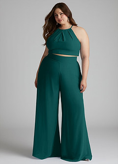 Azazie Kenzi Bridesmaid Dresses Peacock Pleated Chiffon Jumpsuit image8