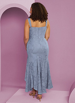Barbie ♥ Azazie Bridesmaid Dresses Dusty Blue Sheath Side Slit Floral Burnout Dress image11
