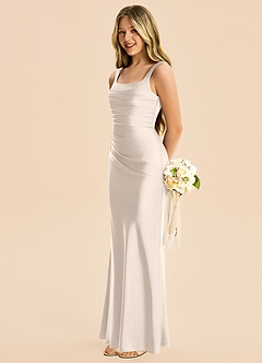 Azazie Agustina Junior White Alabaster Sheath Pleated Stretch Satin Dress image5