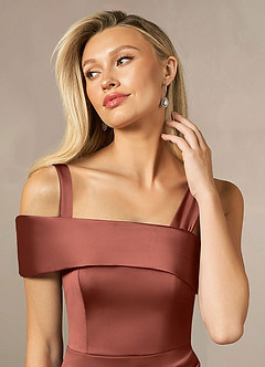 Azazie Laramie Kleider für die Brautmutter Meerjungfrau-Linie Plissee Stretch-Satin Kleid Rotbraun image5