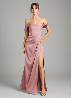 Azazie Johana Bridesmaid Dresses Dusty Rose Mermaid Off the Shoulder Stretch Satin Convertible Dress image1