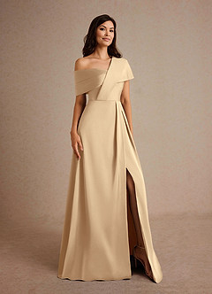 Azazie Milton Mother of the Bride Dresses Champagne A-Line Pleated Stretch Satin Dress image8