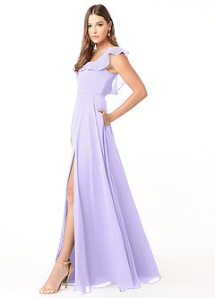 Azazie Jinny Robes de demoiselle d'honneur Robe Trapèze en Mousseline de soie Encolure carrée froncée Lilas image3