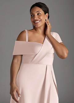 Azazie Milton Mother of the Bride Dresses Blushing Pink A-Line Pleated Stretch Satin Dress image14