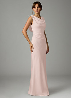 Azazie Kieryn Robes de demoiselle d'honneur Robe Sirène en Satin extensible Plissée Rose Pâle image4