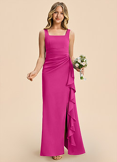 Azazie Adrienne Junior Fuchsia Sheath Pleated Stretch Satin Dress image4