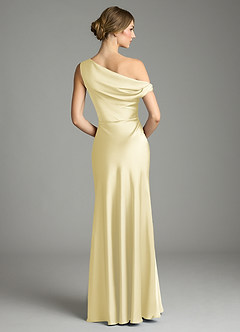 Azazie Emerson Bridesmaid Dresses Lemon Sorbet Mermaid Off the Shoulder Stretch Satin Dress image3