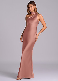 Azazie Seona Robes de demoiselle d'honneur Robe Sirène en Satin extensible Une épaule Rosette image6