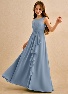 Azazie Chibi Girls Formal Blumenmädchenkleider A-Linie Plissee Chiffon Kleid Staubblau image5