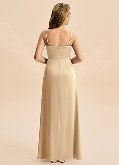 Azazie Abby Junior Champagne A-Line Pleated Stretch Satin Dress image2