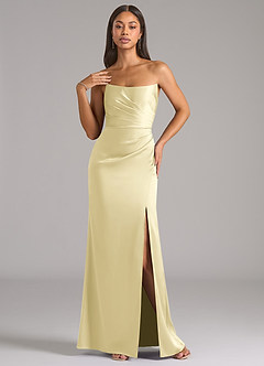 Azazie Marla Brudtärnklänningar Klä av Tubklänning i Stretch Satin Axelbandslös Citronsorbet Konvertibel image3