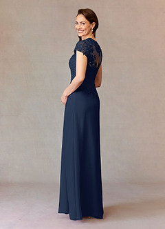Azazie Junie Mère de la mariée Robes Robe Trapèze en Mousseline de soie Dentelle Bleu Marine Foncé image4