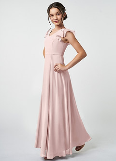 Azazie Claudine Junior Robe Trapèze en Mousseline de soie Plissée Rose Pâle image3